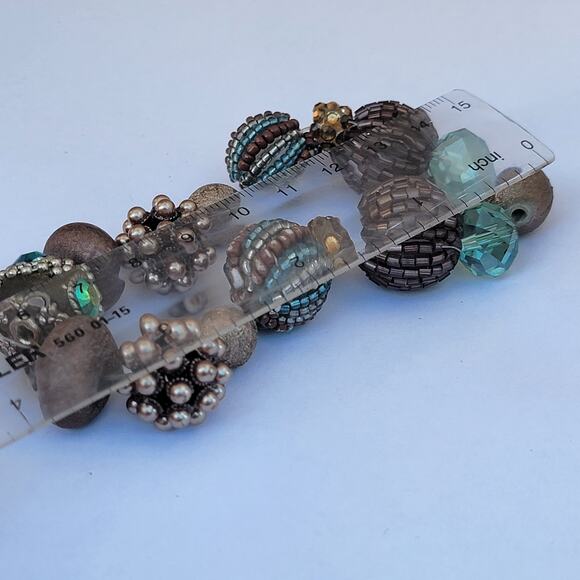 Vintage beaded bracelet 50s crystal pearl bronze glam chunky statement - Picture 7 of 10